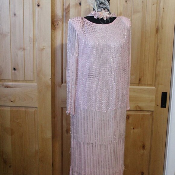 Vintage Dresses & Skirts - Vintage Womens Pink Beaded Silk Dress *with flaws* Size Medium